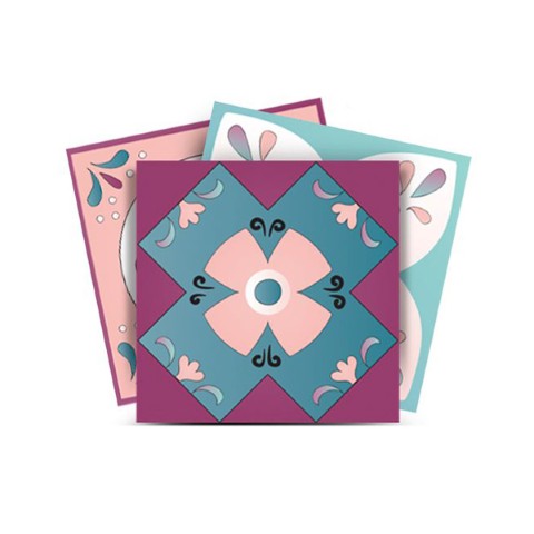 Homeroots 12" Vintage Turq Blush & Mauve Peel And Stick Tiles – Easy Removable Décor For Stylish Home Makeover! 12" X 12" Vinyl 556403