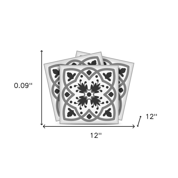 Homeroots 12" Charcoal And White Scroll Peel And Stick Removable Tiles – Stylish, Easy-to-apply Decor Solution! 12" X 12" Vinyl 556407