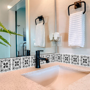 Homeroots 12" Charcoal And White Scroll Peel And Stick Removable Tiles – Stylish, Easy-to-apply Decor Solution! 12" X 12" Vinyl 556407