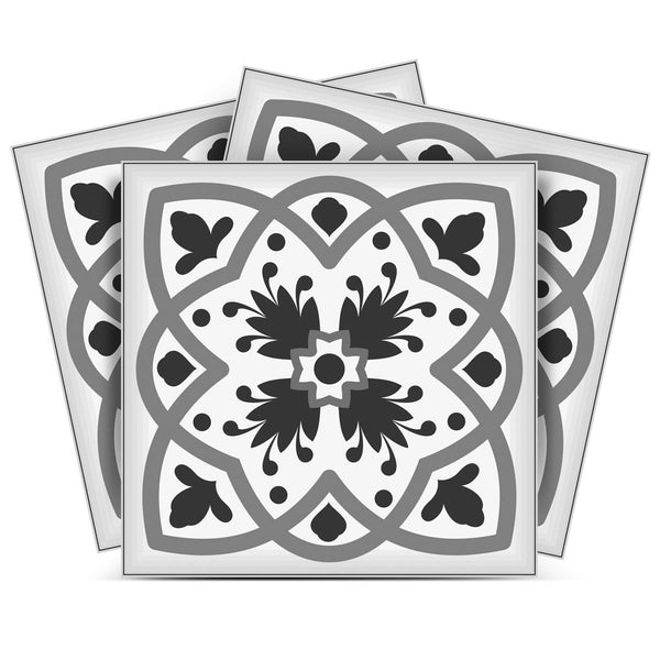 Homeroots 12" Charcoal And White Scroll Peel And Stick Removable Tiles – Stylish, Easy-to-apply Decor Solution! 12" X 12" Vinyl 556407