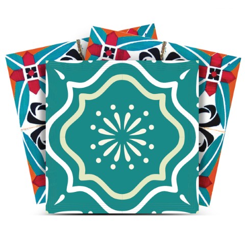 Homeroots 12" Turq And Terra Cotta Scroll Peel And Stick Tiles - Colorful, Removable Décor For Any Space! 12" X 12" Vinyl 556408