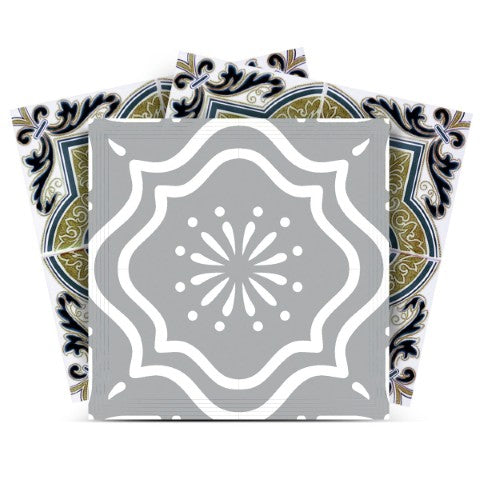 Homeroots 12" Vintage Sage Medallion Peel And Stick Tiles - Easy, Removable Decor For Any Room Makeover! 12" X 12" Vinyl 556410