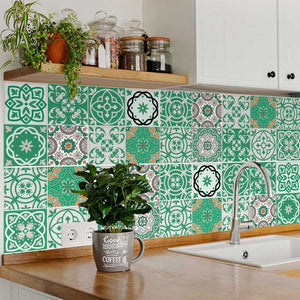 Homeroots 12" Green And White Mosaic Peel And Stick Tiles - Removable Decor For Effortless Room Makeover 12" X 12" Vinyl 556423