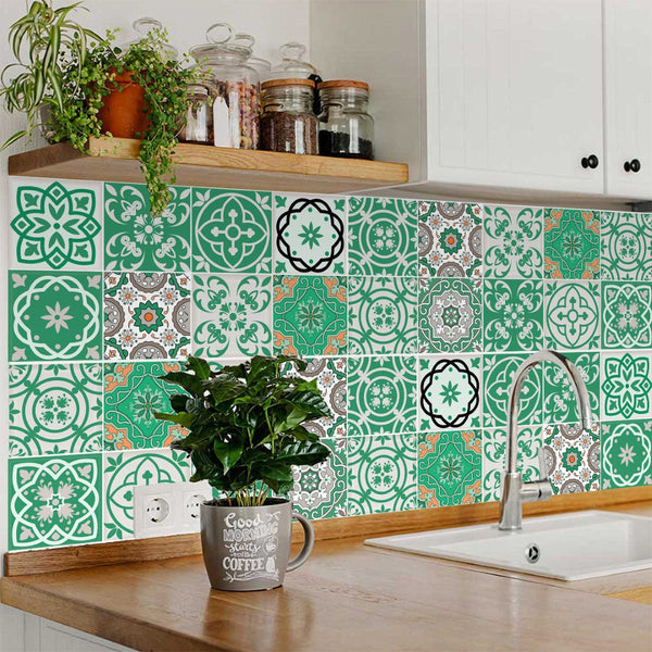 Homeroots 12" Green And White Mosaic Peel And Stick Tiles - Removable Decor For Effortless Room Makeover 12" X 12" Vinyl 556423