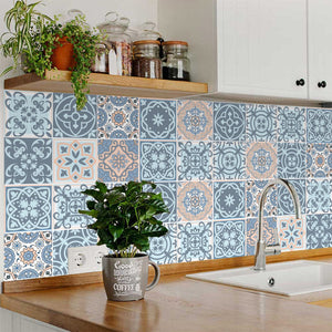 Homeroots 12" Baby Blue And Peach Mosaic Peel And Stick Tiles – Transform Any Space Effortlessly! 12" X 12" Vinyl 556426