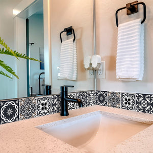 Homeroots 12" Black, White & Tan Peel And Stick Tiles - Versatile Removable Stickers For Home Decor & Diy Projects 12" X 12" Vinyl 556430