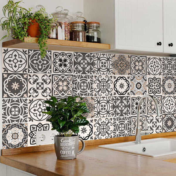 Homeroots 12" Charcoal And White Mosaic Peel And Stick Removable Tiles For Effortless Home Makeovers 12" X 12" Vinyl 556432