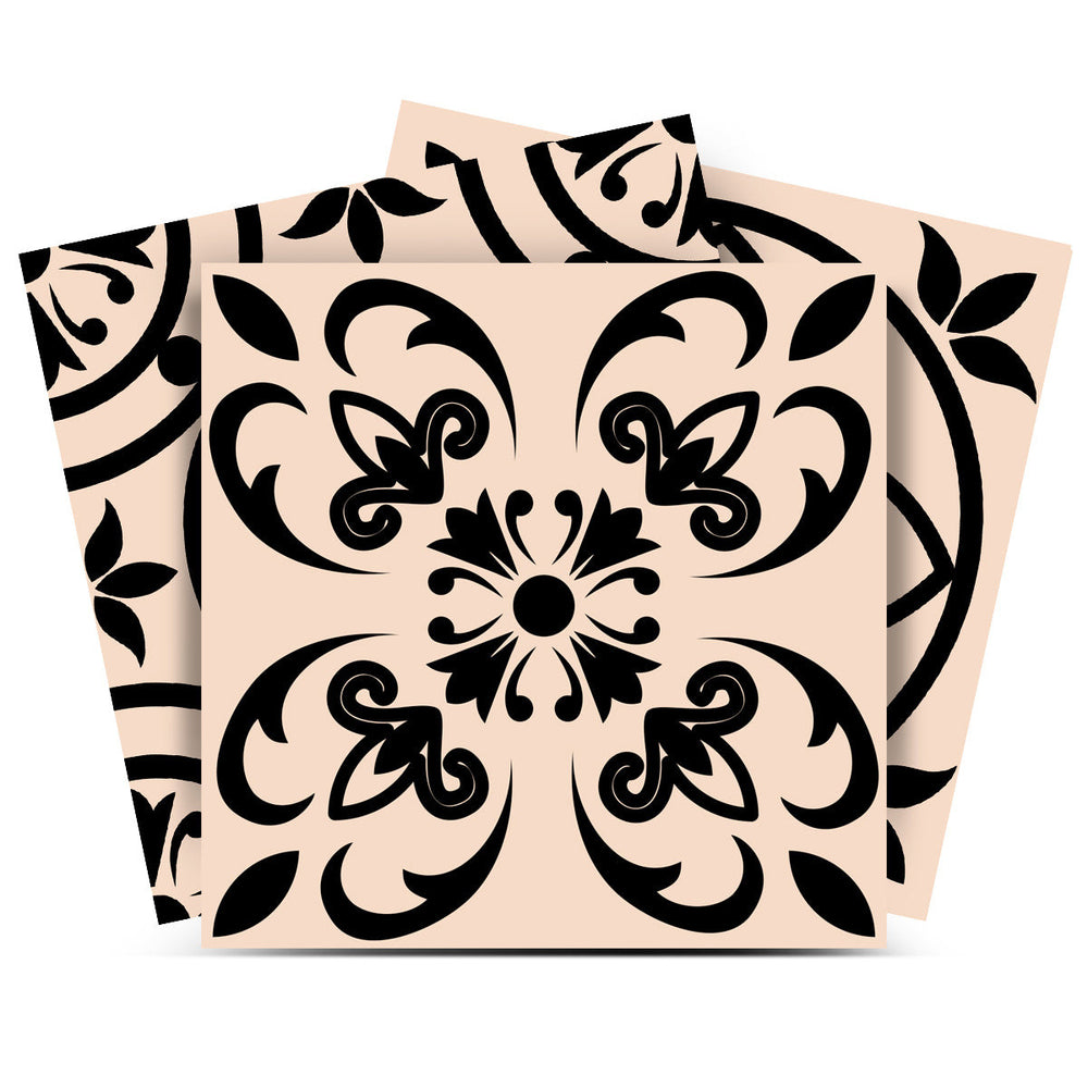 Homeroots 12" Cream And Black Mosaic Peel And Stick Tiles - Removable Décor For Endless Home Makeovers! 12" X 12" Vinyl 556433