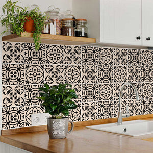 Homeroots 12" Cream And Black Mosaic Peel And Stick Tiles - Removable Décor For Endless Home Makeovers! 12" X 12" Vinyl 556433