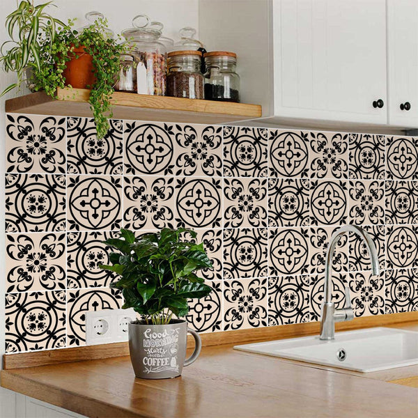 Homeroots 12" Cream And Black Mosaic Peel And Stick Tiles - Removable Décor For Endless Home Makeovers! 12" X 12" Vinyl 556433