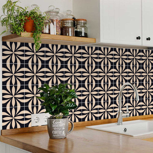 Homeroots 12" Intertwined Black And Cream Peel And Stick Tiles – Effortless Home Makeover For Any Space! 12" X 12" Vinyl 556435