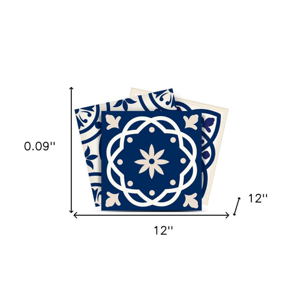 Homeroots 12" Peel And Stick Midnight Blue And White Tiles - Stylish, Removable Stickers For Easy Home Makeover 12" X 12" Vinyl 556444