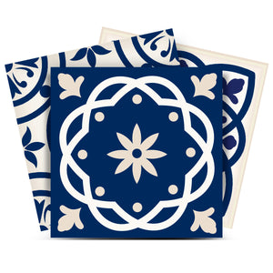 Homeroots 12" Peel And Stick Midnight Blue And White Tiles - Stylish, Removable Stickers For Easy Home Makeover 12" X 12" Vinyl 556444