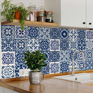 Homeroots 12" Peel And Stick Midnight Blue And White Tiles - Stylish, Removable Stickers For Easy Home Makeover 12" X 12" Vinyl 556444