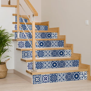 Homeroots 12" Peel And Stick Midnight Blue And White Tiles - Stylish, Removable Stickers For Easy Home Makeover 12" X 12" Vinyl 556444