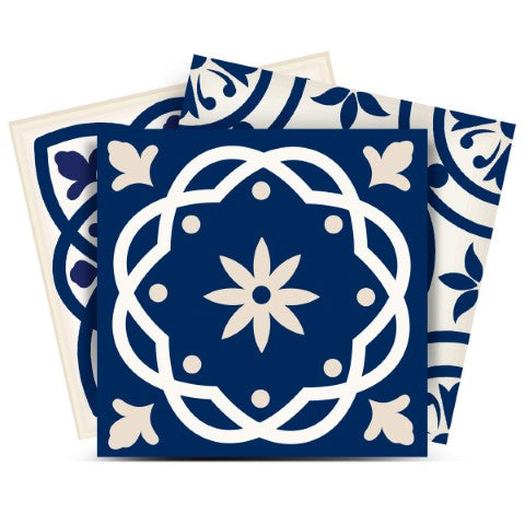 Homeroots 12" Peel And Stick Midnight Blue And White Tiles - Stylish, Removable Stickers For Easy Home Makeover 12" X 12" Vinyl 556444