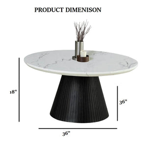 English Elm Contemporary Round Cocktail Table With Faux Marble Top & Black Reeded Drum Base For Modern Living B2741S00615