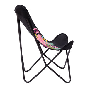 Homeroots 26" Black With Tropical Flowers Butterfly Chair   556450