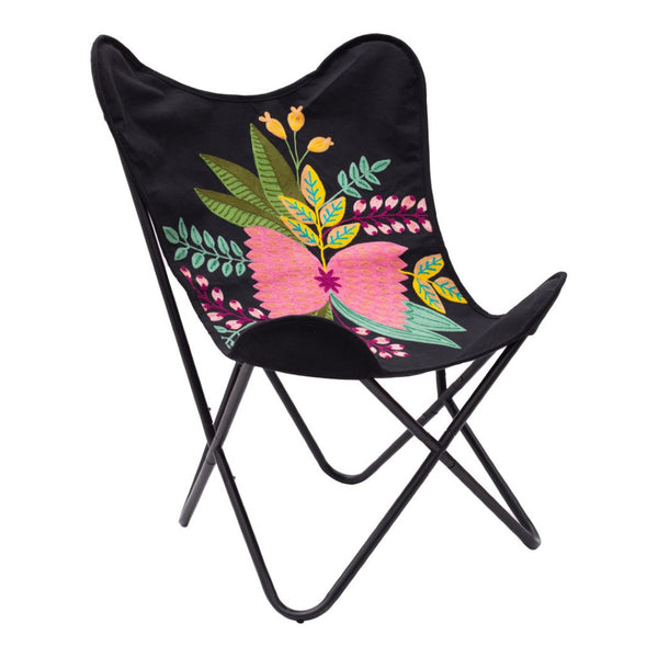 HomeRoots 26" Tropical Butterfly Chair in Black & Pink - Stylish Accent for Small Spaces, Washable & Durable 556450