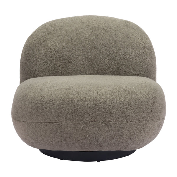 Homeroots 30" Khaki Green And Black Sherpa Slipper Chair   556452