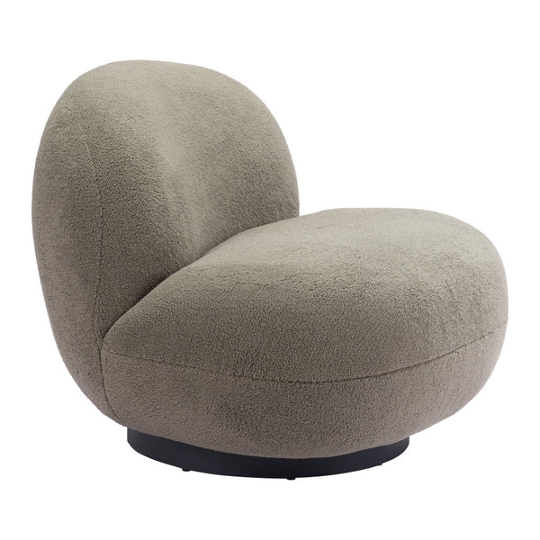 Homeroots 30" Khaki Green And Black Sherpa Slipper Chair   556452