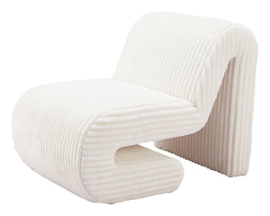 Homeroots 26" White Corduroy Contemporary Shaped Lounge Chair   556455