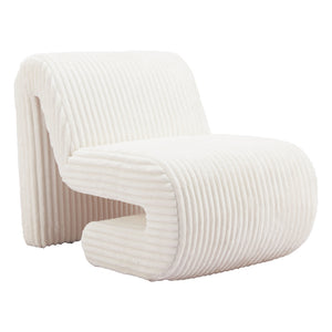 Homeroots 26" White Corduroy Contemporary Shaped Lounge Chair   556455