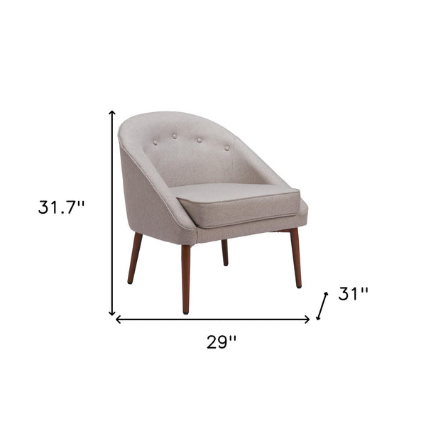 Homeroots 28" Gray And Brown Fabric Tufted Barrel Chair   556456