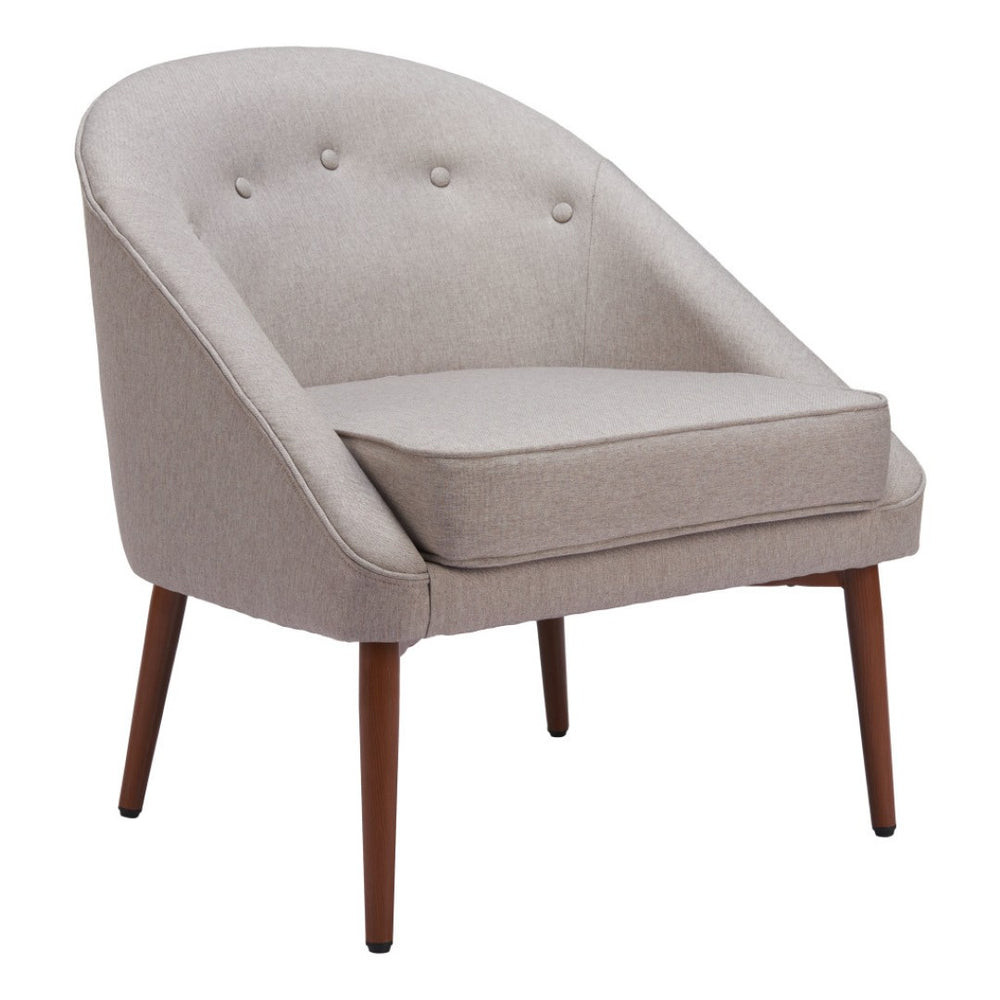 HomeRoots 28" Stylish Tufted Barrel Chair in Gray-Brown Fabric - Mid-Century Comfort for Any Room Decor 556456