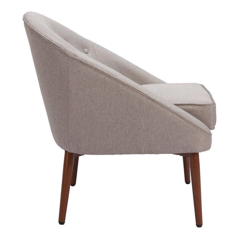 HomeRoots 28" Stylish Tufted Barrel Chair in Gray-Brown Fabric - Mid-Century Comfort for Any Room Decor 556456