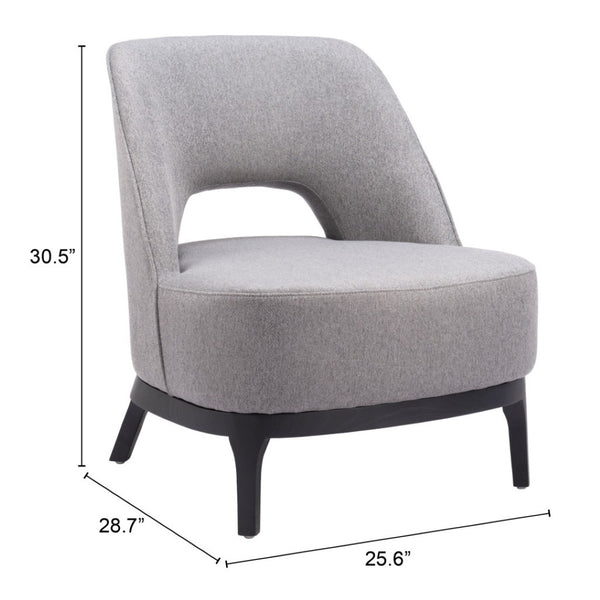 HomeRoots 26" Gray Upholstered Lounge Chair with Black Legs - Modern Comfort for Stylish Living Spaces 556458