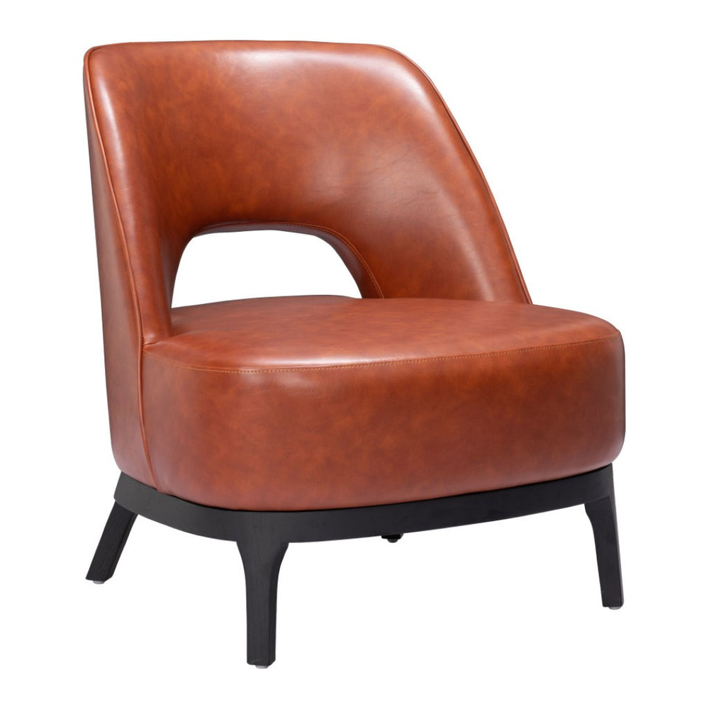 HomeRoots 26" Brown & Black Faux Leather Lounge Chair - Chic, Modern Accent with Plush Comfort & Support 556459