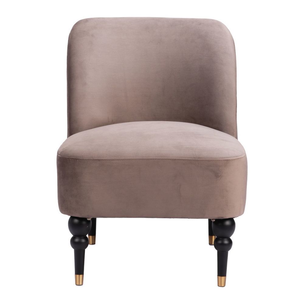 Homeroots 22" Taupe Black And Gold Velvet Side Chair   556460