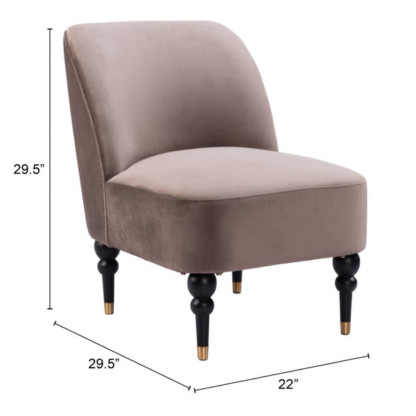 HomeRoots 22" Taupe Velvet Upholstered Side Chair with Black & Gold Legs - Modern Glam Accent for Any Room 556460