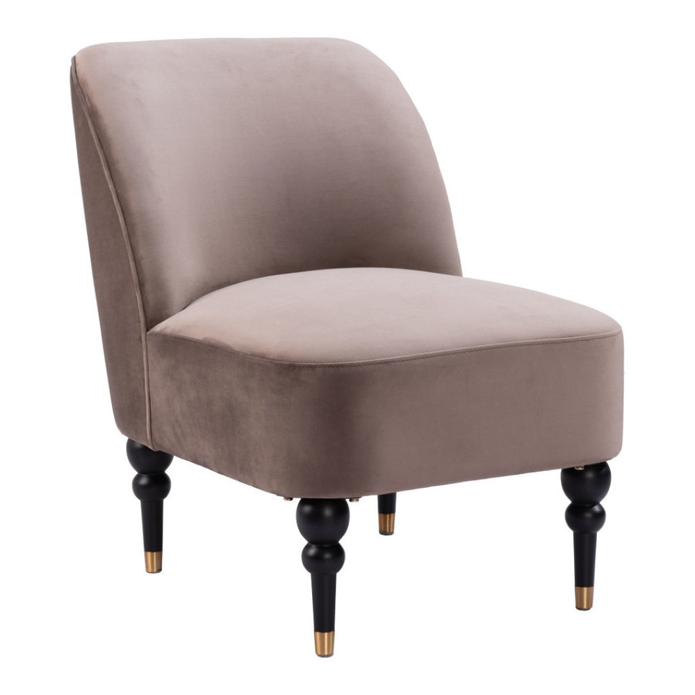 HomeRoots 22" Taupe Velvet Upholstered Side Chair with Black & Gold Legs - Modern Glam Accent for Any Room 556460