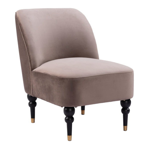 Homeroots 22" Taupe Black And Gold Velvet Side Chair   556460