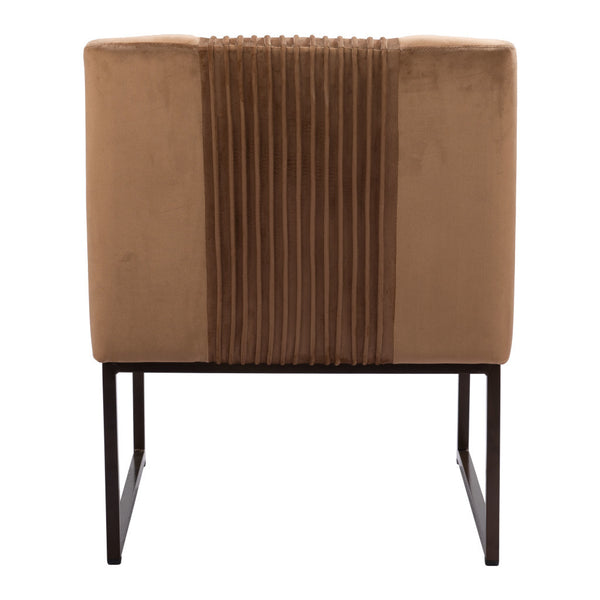 Homeroots 25" Brown And Brass Velvet Tufted Slipper Chair   556461