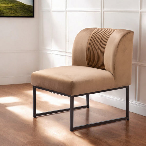 Homeroots 25" Brown And Brass Velvet Tufted Slipper Chair   556461