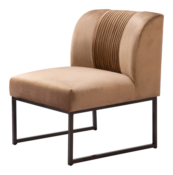 Homeroots 25" Brown And Brass Velvet Tufted Slipper Chair   556461