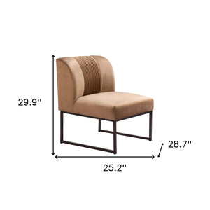 Homeroots 25" Brown And Brass Velvet Tufted Slipper Chair   556461