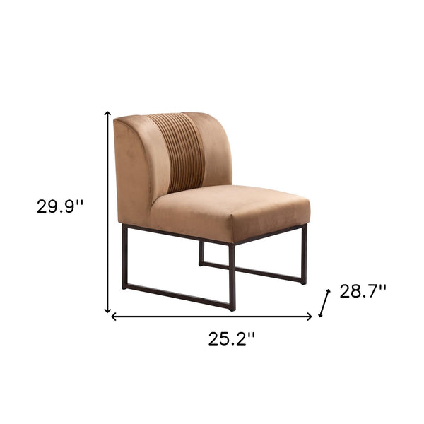 Homeroots 25" Brown And Brass Velvet Tufted Slipper Chair   556461