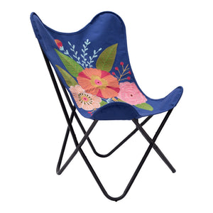 HomeRoots 26" Tropical Butterfly Accent Chair - Vibrant Blue & Black Floral Design for Comfort and Style 556462