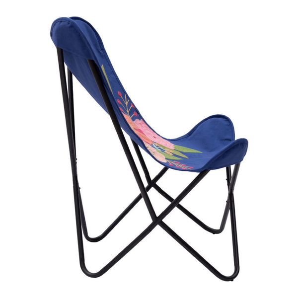 HomeRoots 26" Tropical Butterfly Accent Chair - Vibrant Blue & Black Floral Design for Comfort and Style 556462
