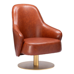 HomeRoots 28" Chic Brown & Gold Faux Leather Swivel Armchair - Elegant, Comfortable Accent for Any Space 556465