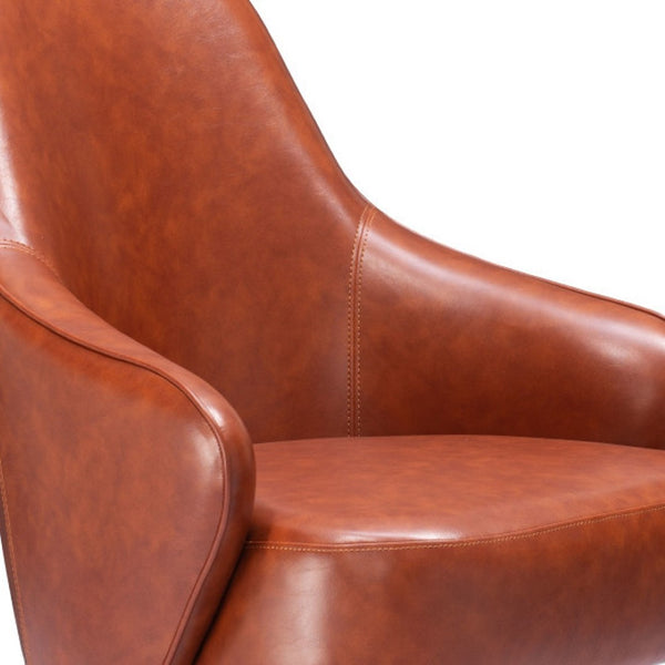 HomeRoots 28" Chic Brown & Gold Faux Leather Swivel Armchair - Elegant, Comfortable Accent for Any Space 556465