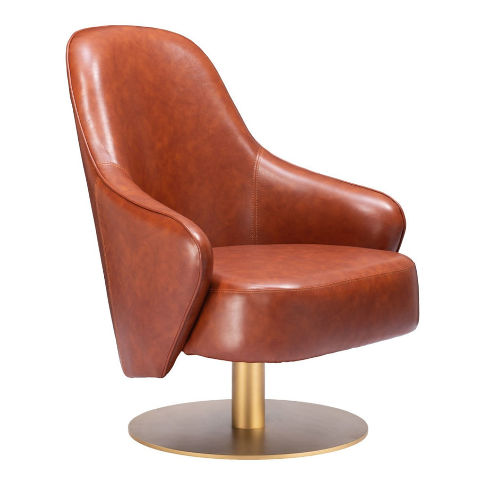 HomeRoots 28" Chic Brown & Gold Faux Leather Swivel Armchair - Elegant, Comfortable Accent for Any Space 556465