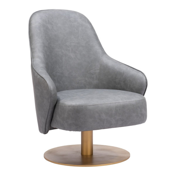 HomeRoots 28" Gray and Gold Swivel Arm Chair - Modern Elegance in Faux Leather for Home or Office Comfort 556467