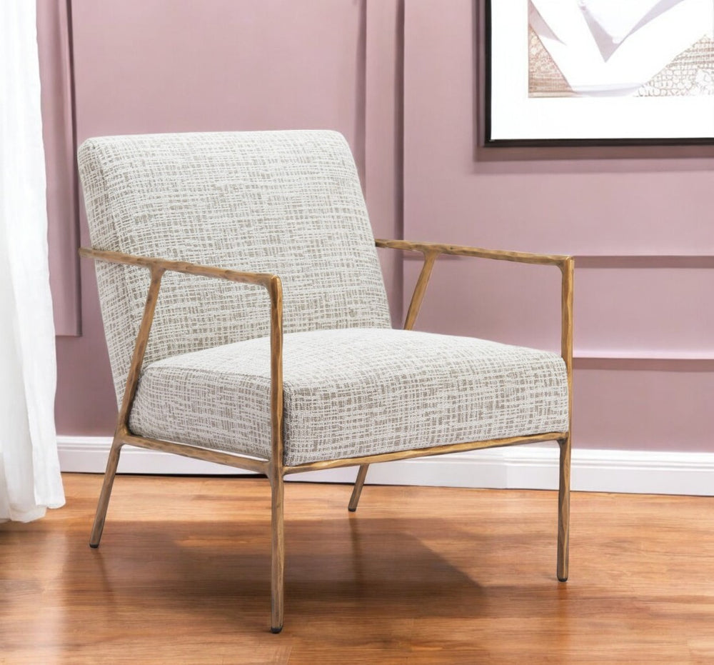 Homeroots 25" Beige And Gold Upholstered Arm Chair – Stylish Comfort For Your Living Room Or Office Space!   556471