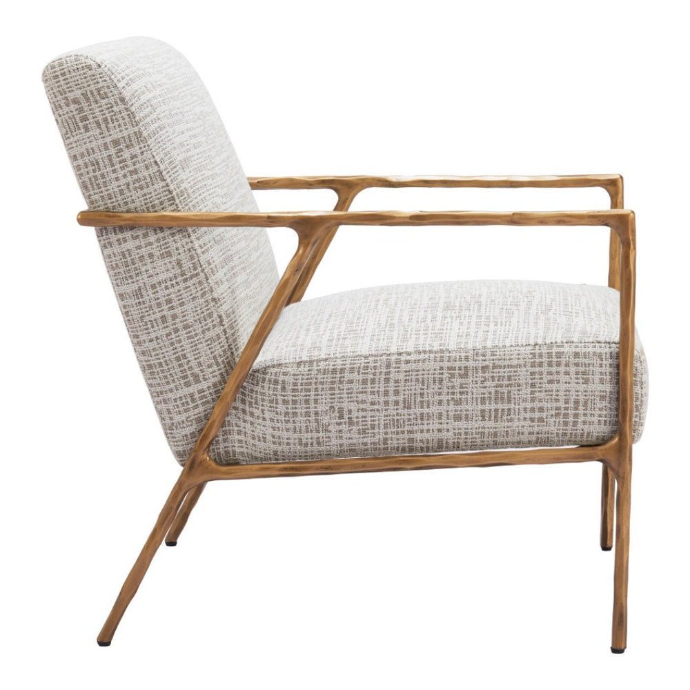 HomeRoots 25" Beige and Gold Upholstered Arm Chair - Modern Elegance, Comfort & Durability for Any Space 556471