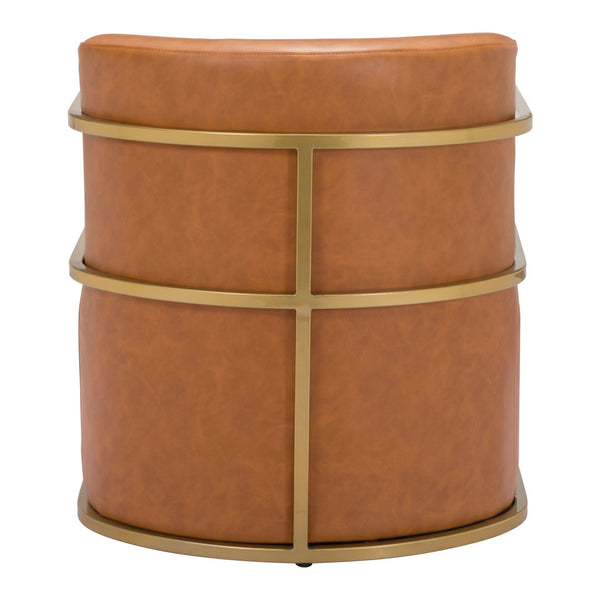 Homeroots 27" Brown And Gold Faux Leather Arm Chair   556474